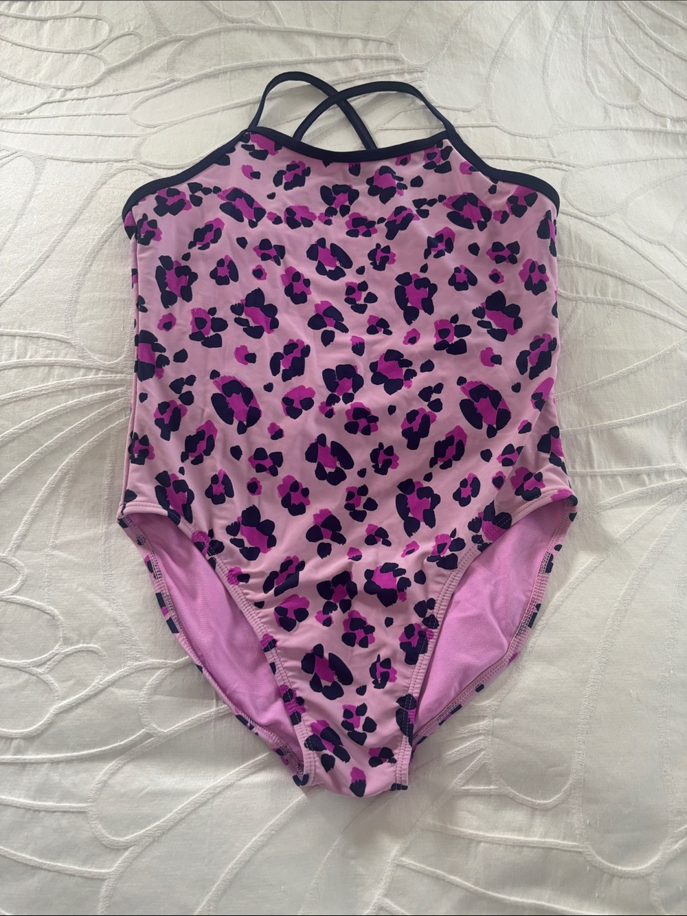 Girls' Pink Leopard Print One-Piece Swimsuit
